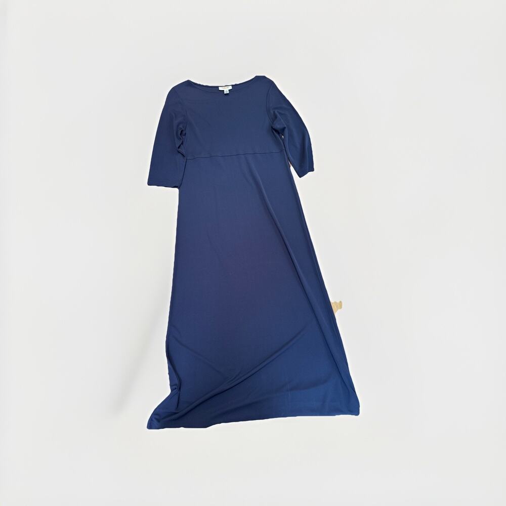 Talbots Size‎ S Maxi Navy Blue Dress Boat Neck Classic Flowy 3/4 Sleeve Stretch